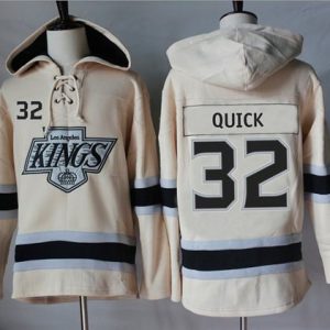 Kings #32 Jonathan Quick Cream Sawyer Hooded Sweatshirt Stitched Jersey