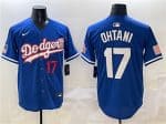 Los Angeles Dodgers #17 Shohei Ohtani Royal With American Flag Patch Limited Stitched Jersey