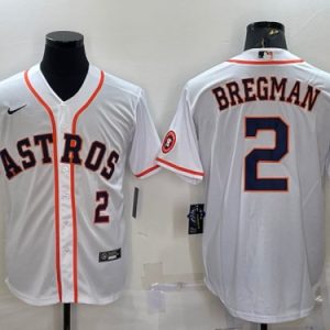 Houston Astros #2 Alex Bregman White With Patch Cool Base Stitched Jersey