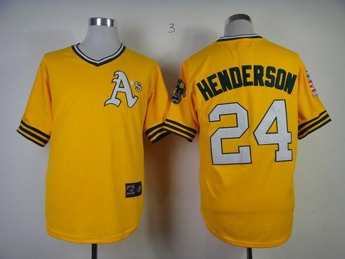 Mitchell And Ness Athletics #24 Rickey Henderson Yellow Throwback Stitched Jersey