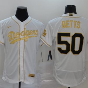 Los Angeles Dodgers #50 Mookie Betts White Golden Flex Base Stitched Jersey