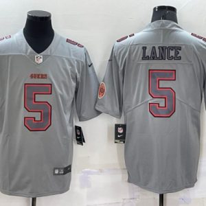 San Francisco 49ers #5 Trey Lance Gray With Patch Atmosphere Fashion Stitched Jersey
