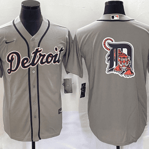Detroit Tigers Gray Team Big Logo Cool Base Stitched Jersey