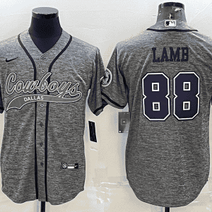 Dallas Cowboys #88 CeeDee Lamb Grey With Patch Cool Base Stitched Baseball Jersey