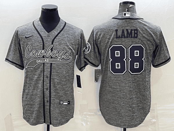 Dallas Cowboys #88 CeeDee Lamb Grey With Patch Cool Base Stitched Baseball Jersey