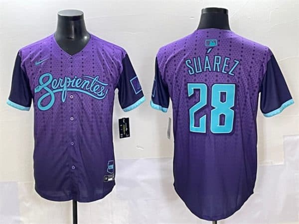 Arizona Diamondbacks #28 Eugenio Su¨¢rez Purple 2025 City Connect Limited Stitched Jersey