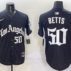 Los Angeles Dodgers #50 Mookie Betts Black Mexico 2025 LA Gothic Style With Fernando Patch Vapor Premier Limited Stitched Jersey