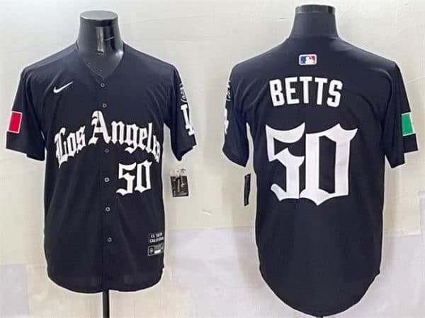 Los Angeles Dodgers #50 Mookie Betts Black Mexico 2025 LA Gothic Style With Fernando Patch Vapor Premier Limited Stitched Jersey