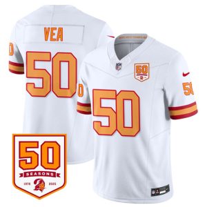 Tampa Bay Buccaneers #50 Vita Vea White 2025 F.U.S.E. 50th Anniversary Patch Vapor Limited Stitched Jersey