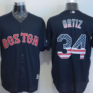 Red Sox #34 David Ortiz Navy Blue USA Flag Fashion Stitched Jersey