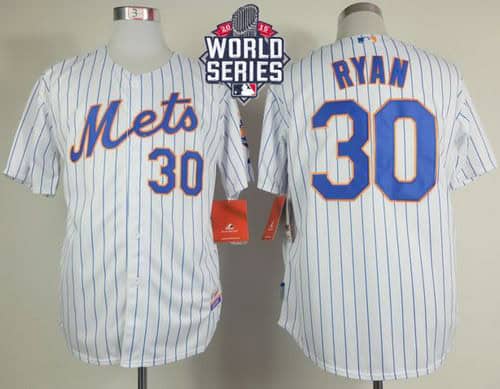 Mets #30 Nolan Ryan White(Blue Strip) Home Cool Base W 2015 World Series Patch Stitched Jersey