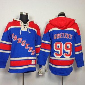 Rangers #99 Wayne Gretzky Blue Sawyer Hooded Sweatshirt Stitched Jersey