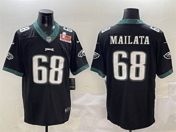Philadelphia Eagles #68 Jordan Mailata Black 2025 Super Bowl LIX Patch Vapor Untouchable Limited Stitched Jersey