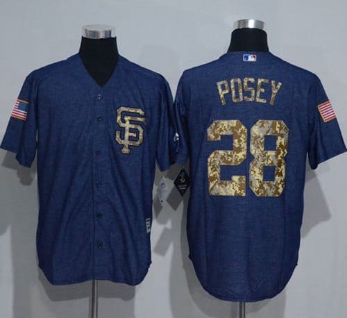 Giants #28 Buster Posey Denim Blue Salute To Service Stitched Jerseys
