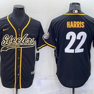 Pittsburgh Steelers #22 Najee Harris Black With Patch Cool Base Stitched Baseball Jersey