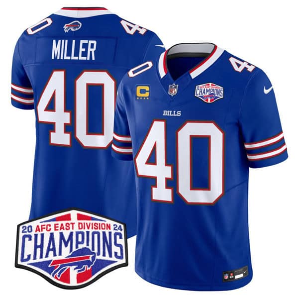 Buffalo Bills #40 Von Miller Royal 2024-25 F.U.S.E. AFC East Division Champions With 4-Star C Patch Limited Stitched Jersey