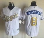 Royals #8 Mike Moustakas White New Cool Base 2015 World Series Champions Gold Program Stitched Jersey