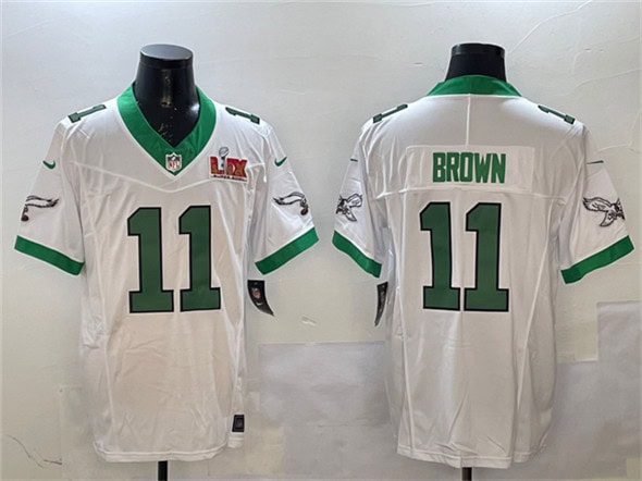 Philadelphia Eagles #11 A.J. Brown White 2025 Super Bowl LIX Patch F.U.S.E. Vapor Untouchable Limited Stitched Jersey