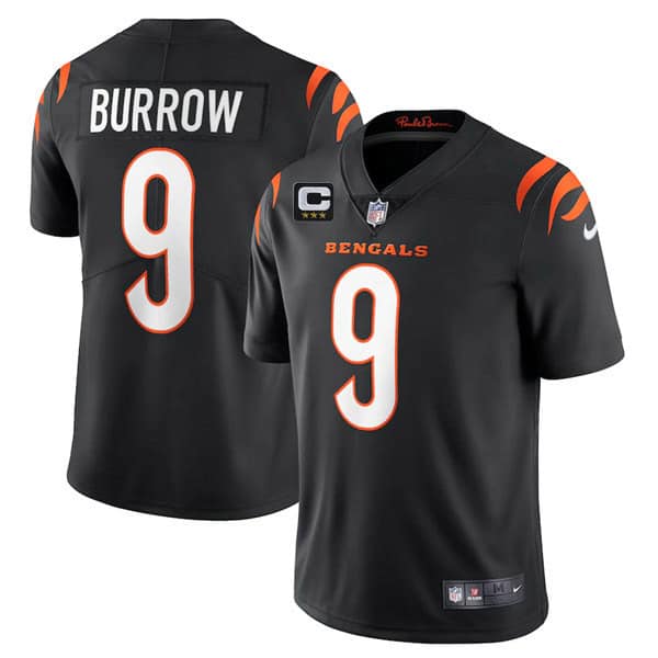 Cincinnati Bengals 2022 #9 Joe Burrow Black With 3-Star C Patch Vapor Limited Stitched Jersey