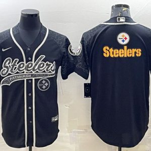 Pittsburgh Steelers Black Reflective Team Big Logo With Patch Cool Base Stitched Jersey