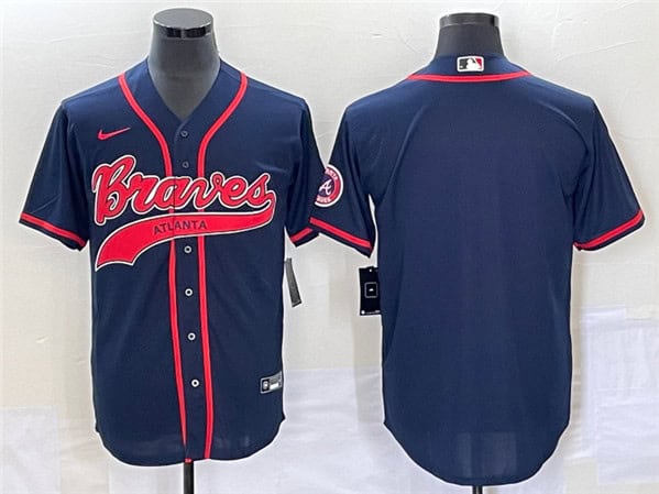 Atlanta Braves Blank Navy Cool Base With Patch Stitched Jersey