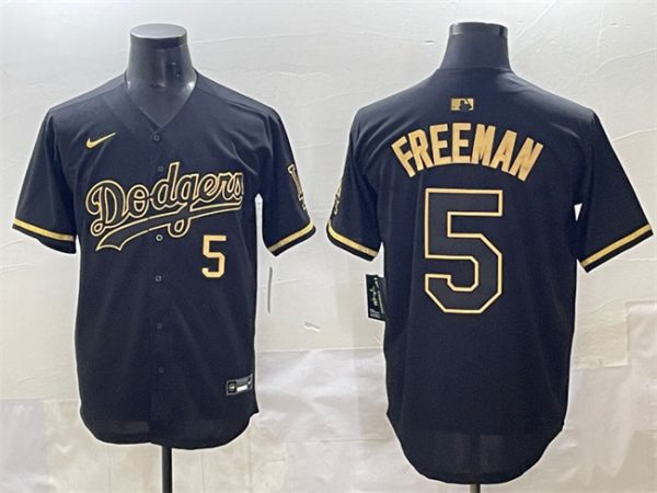 Los Angeles Dodgers #5 Freddie Freeman Black Gold Limited Stitched Jersey