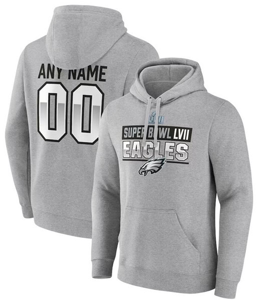 Philadelphia Eagles Custom Grey Super Bowl LVII Name Number Pullover Hoodie