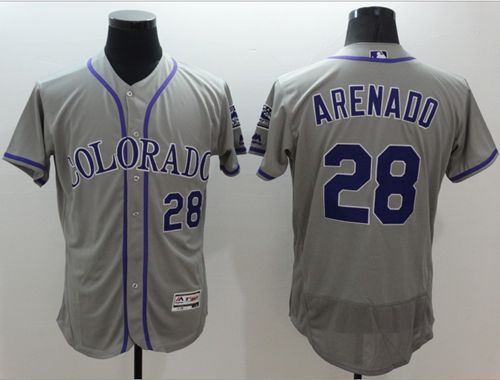 Rockies #28 Nolan Arenado Grey Flexbase Authentic Collection Stitched Jersey