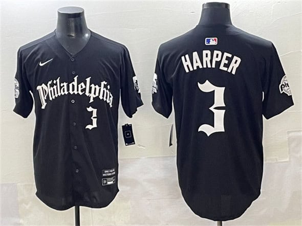 Philadelphia Phillies #3 Bryce Harper Black Gothic Vapor Limited Stitched Jersey