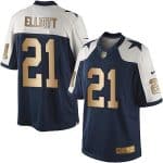 Cowboys #21 Ezekiel Elliott Navy Blue Thanksgiving Stitched Limited Gold Nike Jersey