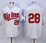 Mitchell And Ness Twins #28 Bert Blyleven White(Blue Strip) Throwback Stitched Jersey