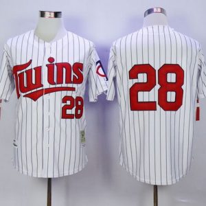 Mitchell And Ness Twins #28 Bert Blyleven White(Blue Strip) Throwback Stitched Jersey