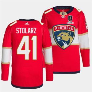 Florida Panthers #41 Anthony Stolarz Red Home 2024 Stanley Cup Champions Stitched Jersey