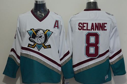 Ducks #8 Teemu Selanne White CCM Throwback Stitched Jersey