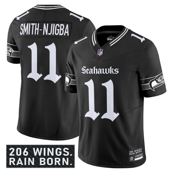 Seattle Seahawks #11 Jaxon Smith-Njigba Black 2025 F.U.S.E. 'Gothic Rain City Shadows Edition' Vapor Limited Football Stitched Jersey