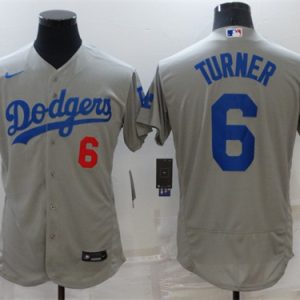 Los Angeles Dodgers #6 Trea Turner Grey Flex Base Stitched Jersey