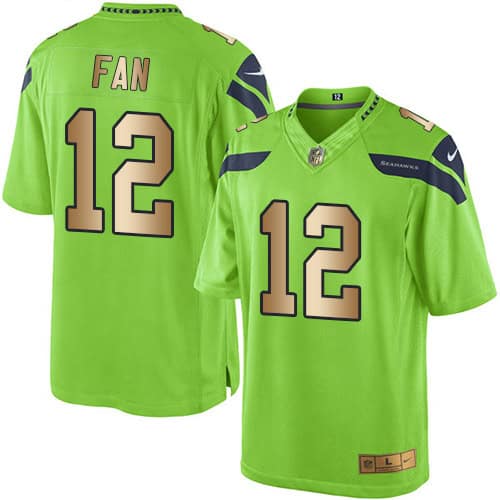 Seahawks #12 Fan Green Stitched Limited Gold Rush Nike Jersey
