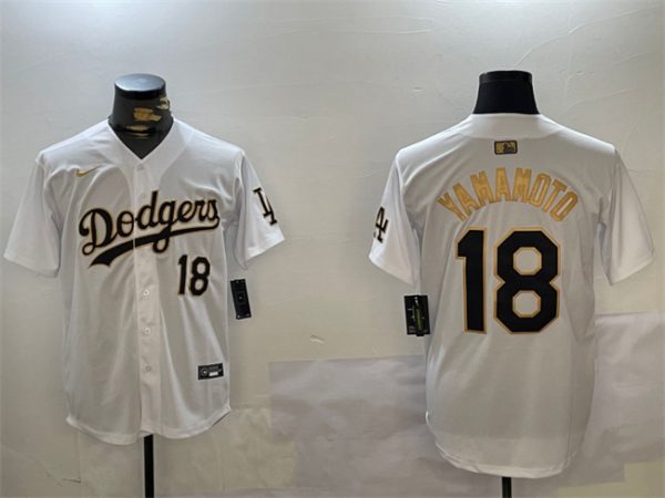 Los Angeles Dodgers #18 Yoshinobu Yamamoto White Gold Home Limited Stitched Jersey
