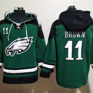 Philadelphia Eagles #11 A. J. Brown Green Lace-Up Pullover Hoodie