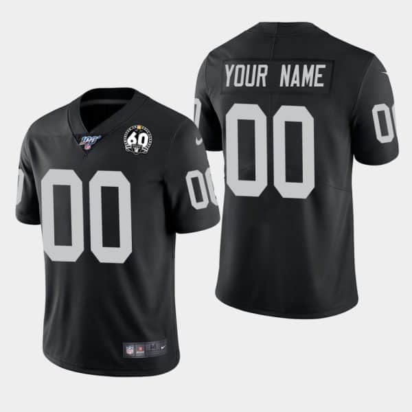Raiders Customized Black 60th Anniversary Vapor Limited Stitched 100th Season Jersey.
