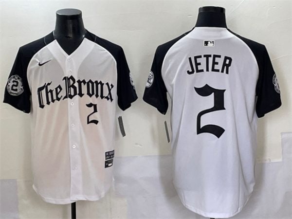 New York Yankees #2 Derek Jeter White Black 'Gothic Legacy Edition' Vapor Premier Limited Stitched Jersey