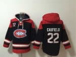 Montreal Canadiens #22 Cole Caufield Navy Red Lace-Up Pullover Hoodie