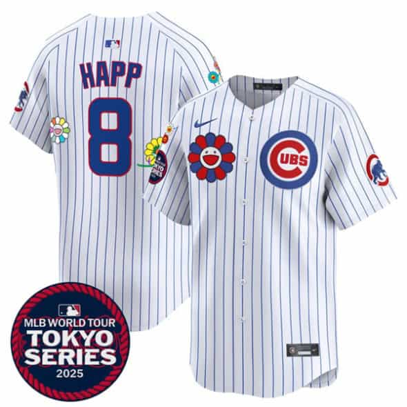 Chicago Cubs #8 Ian Happ White 2025 Tokyo Series Limited Stitched Jersey