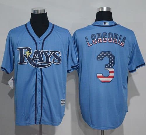 Rays #3 Evan Longoria Light Blue USA Flag Fashion Stitched Jersey