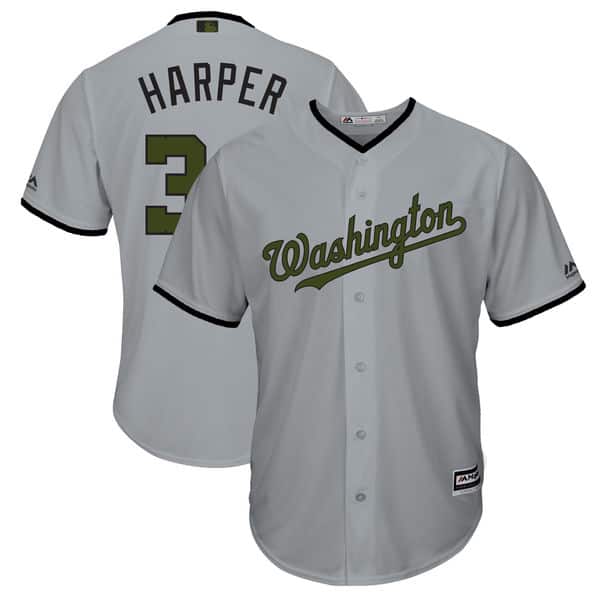 Washington Nationals #34 Bryce Harper Gray 2018 Memorial Day Cool Base Stitched Jersey
