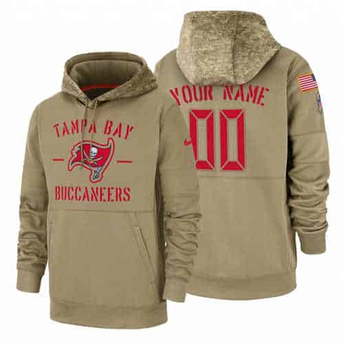 Tampa Bay Buccaneers Custom Nike Tan 2019 Salute To Service Name Number Sideline Therma Pullover Hoodie