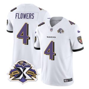 Baltimore Ravens #4 Zay Flowers White 2023 F.U.S.E With Patch Throwback Vapor Limited Stitched Jersey