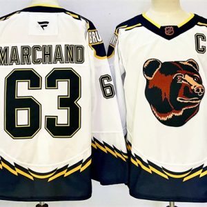 Boston Bruins #63 Brad Marchand White 2024-25 With C Patch Reverse Retro Home Stitched Jersey