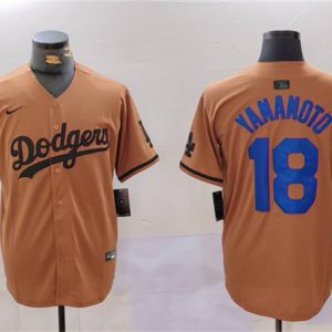 Los Angeles Dodgers #18 Yoshinobu Yamamoto Brown Cool Base Stitched Jersey