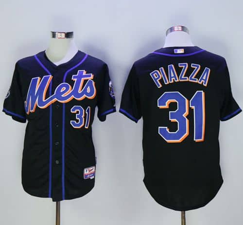 Mets #31 Mike Piazza Black 2016 Hall Of Fame Patch Stitched Jersey